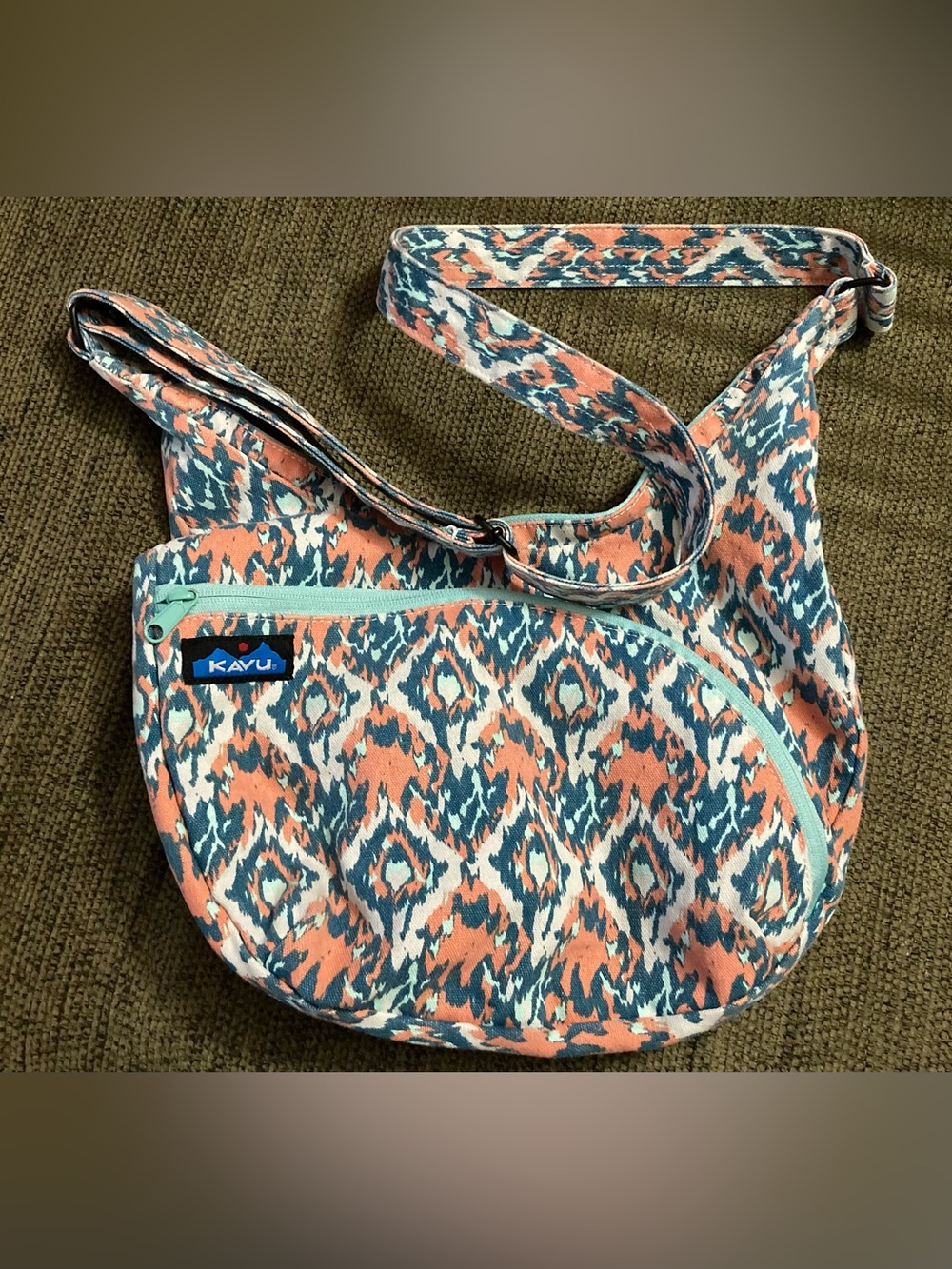 Kavu Crossbody Bag Purse Adjustable Strap Zipper Organizer Teal Orange Canvas